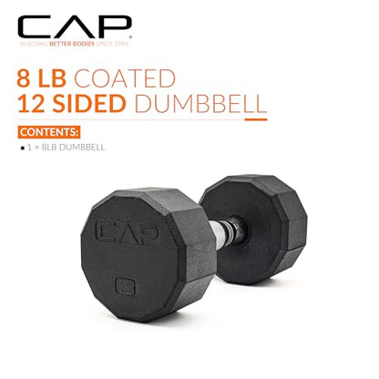 CAP Rubber Coated Dumbbell Weights, Free Weights for Home Gym Strength Training, Anti-Roll Hex Dumbbells with Black, Chrome & Comfort Grip Handles, Singles - size: 8 lb, style: 12-Sided - Chrome Handle