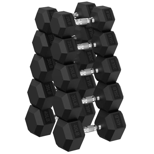 HANDBODE Rubber Coated Hex Dumbbell Set, 90-640 lb - size: 300 lb Set (Pair of 20, 25, 30, 35, 40 lb)