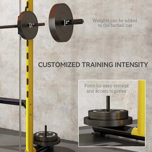 Soozier Squat Rack with Pull-Up Bar, Adjustable Power Rack with Barbell Bar, Multi-Functional Steel Bench Press Rack for Home Gym Strength Training, Black - color: Yellow