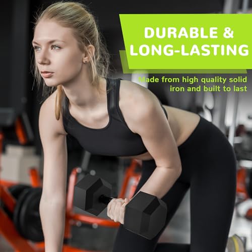 Fitvids Rubber Encased Exercise & Fitness Hex Dumbbell, Hand Weights with Anti-Slip Metal Handle for Home Gym, Multiple Sizes - style: 45LB Single