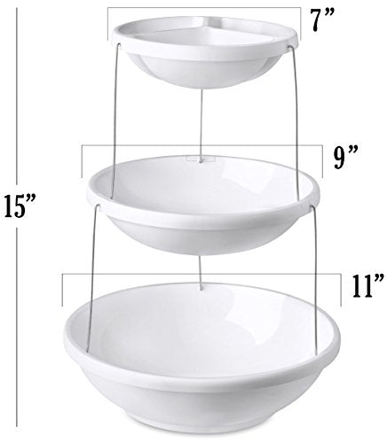 Masirs 3-Tier Collapsible Bowl: Decorative Design Folds for Minimal Storage. Ideal for Serving Snacks, Salad, and Fruit. Top Bowl Divided into Three Sections. - size: 11.1", style: Party Bowl
