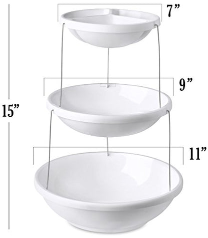 Masirs 3-Tier Collapsible Bowl: Decorative Design Folds for Minimal Storage. Ideal for Serving Snacks, Salad, and Fruit. Top Bowl Divided into Three Sections. - size: 11.1", style: Party Bowl