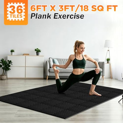 18 Tiles EVA Interlocking Foam Gym Floor Mats Set, 12"x12"x0.4" Protective Puzzle Flooring for Home Gym Workout Exercise Garage Playroom (18Pcs)