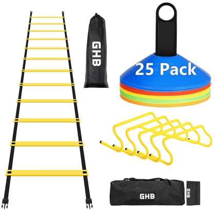 GHB Agility Ladder 1PCS Agility Cones 25PCS Detachable Agility Hurdles 5PCS