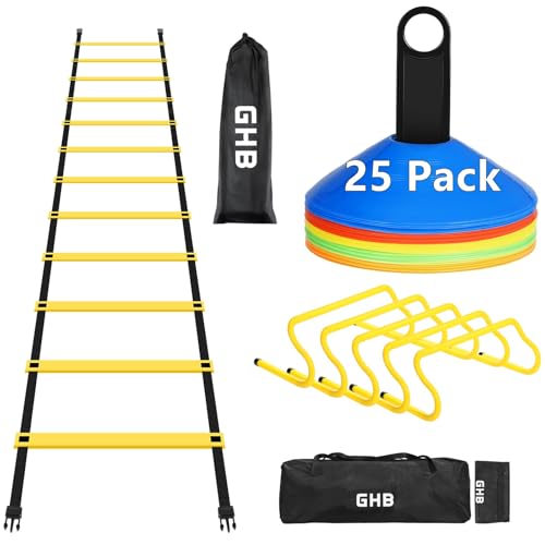 GHB Agility Ladder 1PCS Agility Cones 25PCS Detachable Agility Hurdles 5PCS