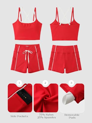 YOINS 2 Piece Women's Workout Sets Yoga Color Block Sports Bra and High Waisted Adjustable Biker Shorts with Pockets Set