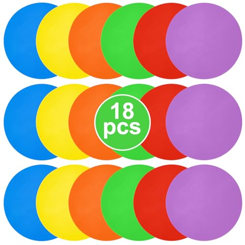 18 PCS 9 Inch Non-Slip Rubber Spot Markers, Agility Training Dots, Multi-Color Poly Vinyl Floor Cones for Soccer Basketball Gym Sports