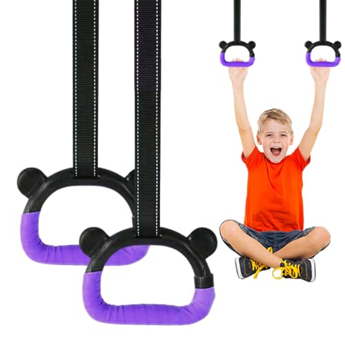Kids Gymnastics Rings, Children's Home Gym Equipment, Children's Adjustable Strap Strength Training Rings, Pulling Rings for Physical Training - color: Purple