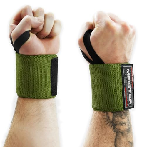 Meister 18" Elastic Wrist Wraps - Heavy-Duty Support for Weightlifting, Strength & Cross Training - color: Ranger Green