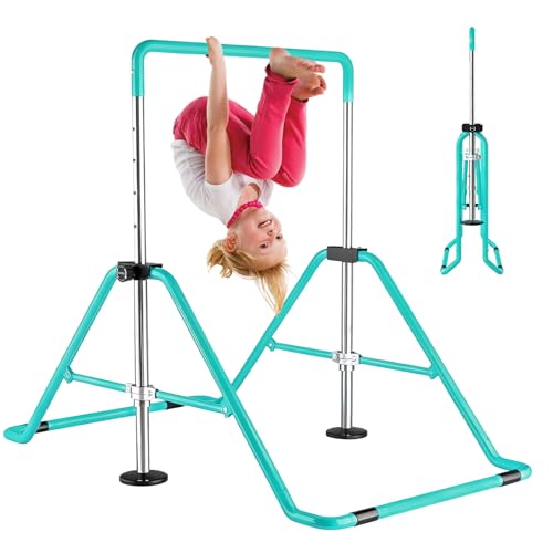 Kids Gymnastics Bar Gymnastic Equipment for Home Adjustable Height Gymnastic Training Bar Gymnastic Stuff for 3-7 Years Old Girls - color: Green