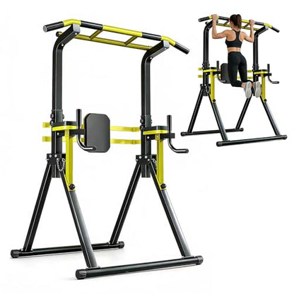 Freestanding Pull Up Bar Station, Foldable Pull Up Tower & Dip Station for Home Gym Workout, Portable| 10-Level Adjustable Height| Heavy Duty Steel| 440 LBS - color: Black+Yellow