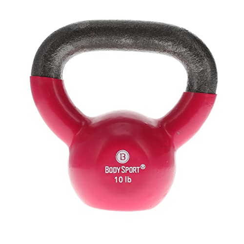 Body Sport Cast Iron Vinyl Coated Kettlebells – Kettlebell for Weight Lifting – Strength Training Kettlebell – Professional Fitness for Gym & At Home - style: 10-pound
