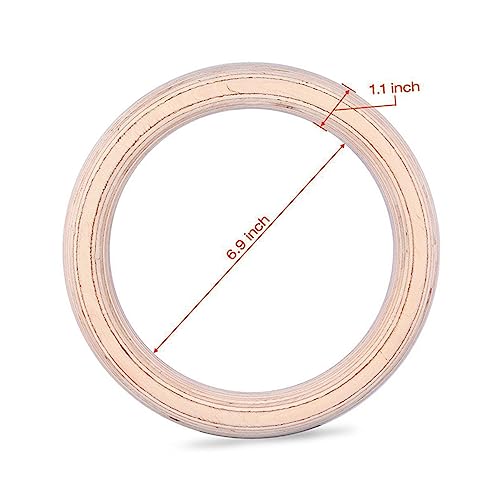 Toyvian Wooden Gymnastic Rings Woven Straps Adjustable Exercise Rings for Bodyweight Training for Home and Outdoor Workouts 28mm Diameter