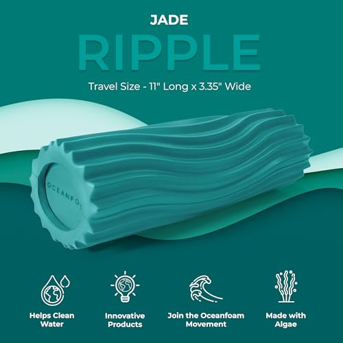 Ripple Travel Foam Roller (11" x 3.35") Firm Mini Foam Roller for Physical Therapy, Deep Tissue Massage, Back Pain - High Density, Ergonomic Wave Textured - Yoga, Pilates, Exercise (Jade) - color: Jade