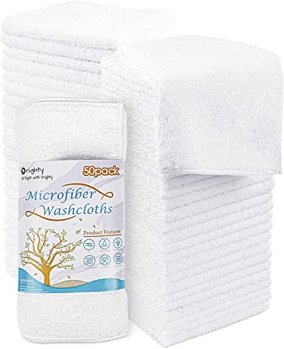 Orighty Washcloths Bulk Towels Set 50 Pack, Highly Absorbent and Soft Feel Microfiber Face Cloths, Multi-Purpose Wash Cloths & Hand Towels for Bathroom, Hotel, Spa, and Gym, 12x12 Inch - color: White