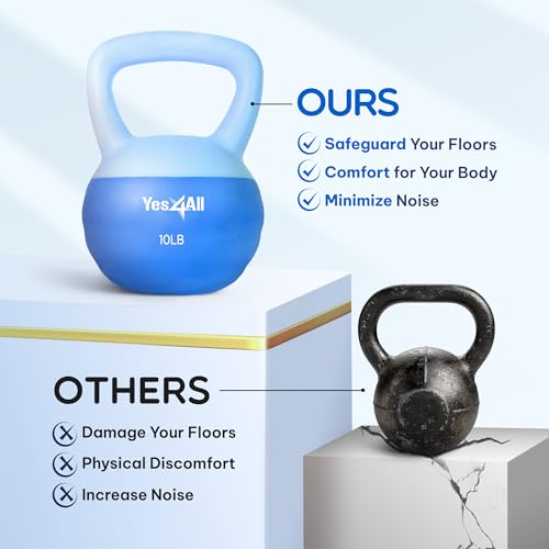 Yes4All Soft Kettlebell, PVC Strength Training Kettlebells for Women, Floor Protection & Quiet, Wide Handle, Aesthetic Soft Weights (5,10,15,20lb) for Home Gym, Fitness Beginners - color: 10lb - Peacock Blue