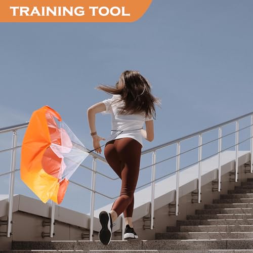 Abaodam Resistance Running Parachute Speed Training Equipment with Adjustable Belt for Sprint Strength and Agility Development, Orange Silver-Coated Canopy, Professional Running Gear
