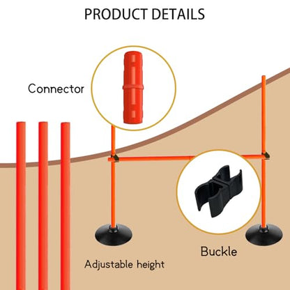 Orange Adjustable Height Agility Hurdle Set Multi-Function Soccer Trainning Pole Set Coaching Sticks with Rubber Base - color: 3.3 FT, style: Pack of 6