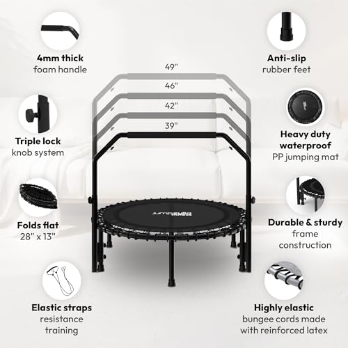 JUMPZYLLA Mini Rebounder Trampoline for Adults, Fitness Trampoline with Bar - color: Black