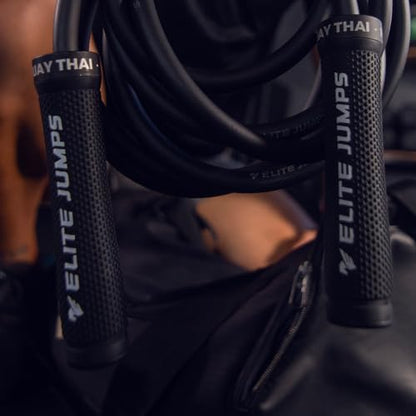 Muay Thai 3.0 Weighted Jump Rope for Men & Women - Professionally Designed for High-Intensity Training | Muay Thai, MMA & Fitness Jump Rope - Full Body Workout Weighted Rope - color: Black 1.5lb
