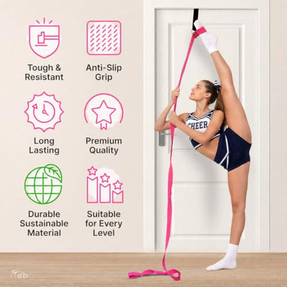 Leg Stretcher Strap with Door Anchor and Resistance Band, Splits Trainer - color: Vibrant Pink