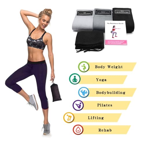 3-Pack Resistance Bands Set for Home Workout, Non-Slip Fabric Booty Bands for Women & Men, Fitness Bands for Legs, Glutes, Squats, Exercise