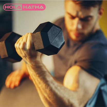 HolaHatha Hexagonal Rubber Dumbbell Weights Set, Home Gym Equipment - style: 25lb Pair