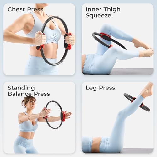 Sunny Health & Fitness 15” Pilates Ring, Fitness Circle for Toning, Strength Training, Core Exercises, Lightweight & Portable, Non-Slip Foam Grip, Home Gym & Yoga Equipment - NO. 106