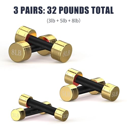 TECHNOAGE Round Dumbbell Sets with Steel Handle, Odorless Neoprene rubber Handle Cover - color: Black-6PC