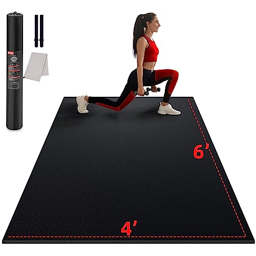 GymCope Large Exercise Mat for Home Workout,12‘x6’/10'x6'/9'x6'/8'x6'/7'x5'/6'x4' (7mm) Extra Thick Workout Mat, High-Density Gym Mat for Cardio, Jump Rope, MMA, Weights (Shoe-Friendly) - color: 6'*4'Black