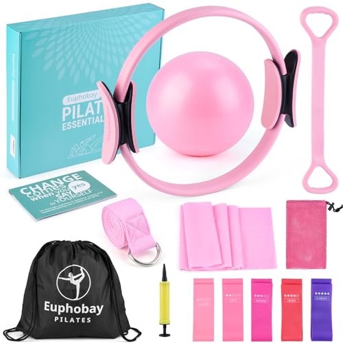 Pilates Essentials Kit for Women, Home Workout Pilates Kit with Ring, Mini Ball, Resistance Bands, Yoga Strap & More | Beginner Pilates Starter Kit for Toning, Strength & Flexibility