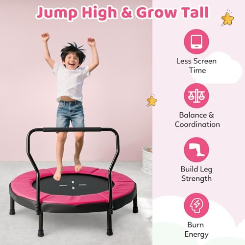 Goplus 40" Mini Trampoline for Kids, Indoor/Outdoor Fitness Trampoline with Foam Handlebar & Safety Pad, Home Workout Equipment for 3-6 Years Old Toddlers, Gift for Boys & Girls