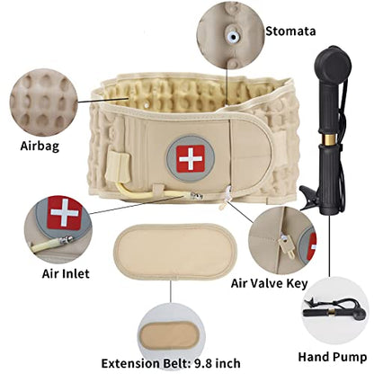 Decompression Back Belt, Inflatable Back Brace for Back Pain,Beige - color: Beige