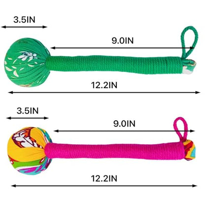 2PCS Long Size Lymphatic Drainage Herbal Massage Hammer,Manual Massage Hammer for Body, Back Massage Hammer Taichi,Wormwood Massage Hammer Sticks Muscle Relaxation 2PCS (Red/Green)