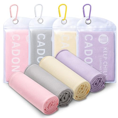 4 Pack Cooling Towel (40"x12"), Soft Breathable Chilly Towel, Ice Towel - color: Cream Yellow / Light Gray / Sakura Pink / Light Purple