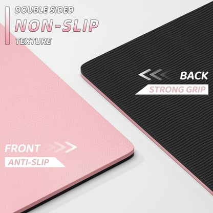 ILILI Extra Long Yoga Mat 10mm (76"x28") - Extra Thick TPE Non-Slip Exercise Mat, Eco-Friendly Double Color Workout Mat for Yoga/Pilates/Home Gym, with Carrying Strap - color: Pink+Black