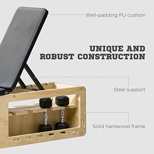 Adjustable Weight Bench with Dumbbell Rack - Compact Workout Bench with Storage Compartment, Space Saving Incline Decline Sit Up Bench for Small Spaces & Beginners, Includes Resistance Bands