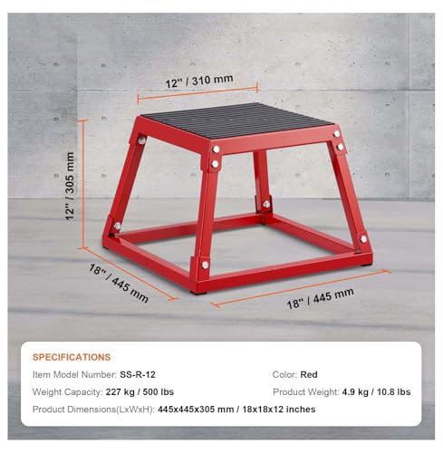 Plyometric Jump Box 12 Inch - Steel Plyometric Box for Fitness, Agility Training - Home Gym Exercise Step Platform - Strength & Conditioning - Red
