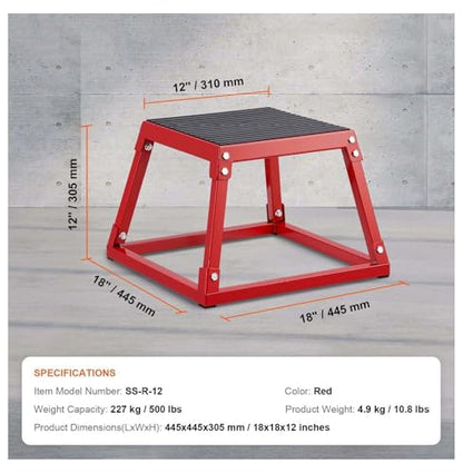 Plyometric Jump Box 12 Inch - Steel Plyometric Box for Fitness, Agility Training - Home Gym Exercise Step Platform - Strength & Conditioning - Red