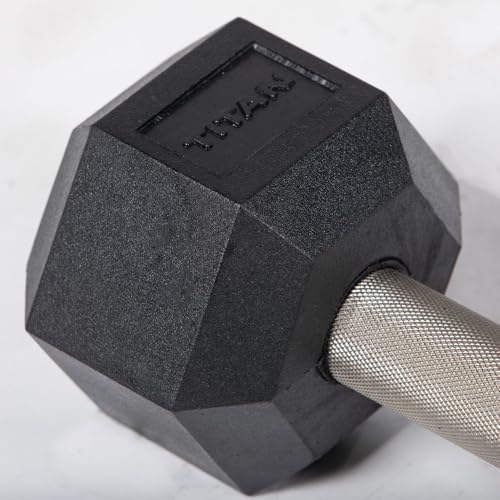 Titan Fitness Free Weights, Rubber Coated Hex Dumbbell, Straight Stainless Steel Handle, Strength Training, Full Body Workout - style: Fixed