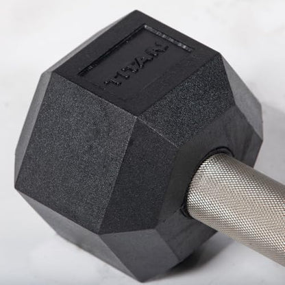 Titan Fitness Free Weights, Rubber Coated Hex Dumbbell, Straight Stainless Steel Handle, Strength Training, Full Body Workout - style: Fixed