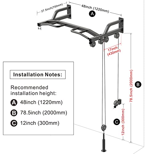 Kipika 48" Ceiling Mounted Pull Up Bar, Heavy Duty Multi-Grip Chin Up Bar,Mounted Pullup Bar, Adjustable Height, Pull Up Bands for Chin Ups & Body Stretching, Ideal for Home Gym and Strength Training - color: 48" Cable Pulley System
