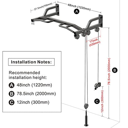 Kipika 48" Ceiling Mounted Pull Up Bar, Heavy Duty Multi-Grip Chin Up Bar,Mounted Pullup Bar, Adjustable Height, Pull Up Bands for Chin Ups & Body Stretching, Ideal for Home Gym and Strength Training - color: 48" Cable Pulley System