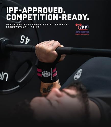 Gymreapers Weightlifting Wrist Wraps (IPF Approved) Professional Quality Wrist Support with Heavy Duty Thumb Loop - Best Wrap for Powerlifting Competition, Strength Training, Bodybuilding - color: Red
