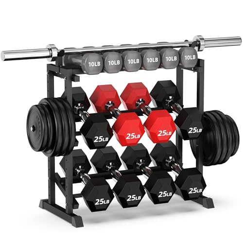 PLKOW Adjustable 3-Tier Dumbbell Rack for Home Gym Weight Storage - color: Jet Black