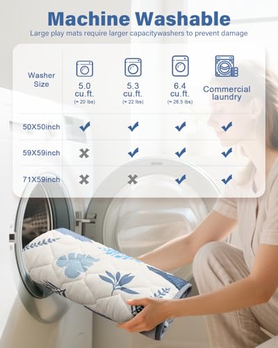 Baby Play Mat, 50x50 Thickened Playpen Mat, Non-Slip Baby Mat for Floor, Foldable Portable Playmat Suitable for babies learning to crawl and for travel