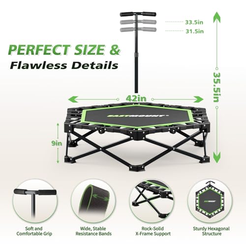 East Mount 42" Folding Fitness Trampoline for Adults, Foldable Mini Trampoline with Handle, Exercise Rebounder, Small Trampoline for Adults, Max Load 440lbs, for Indoor Garden Workout’