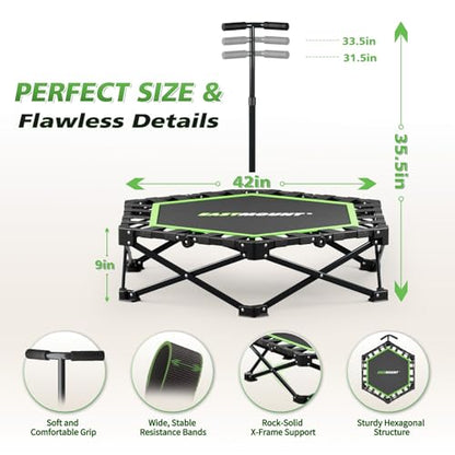 East Mount 42" Folding Fitness Trampoline for Adults, Foldable Mini Trampoline with Handle, Exercise Rebounder, Small Trampoline for Adults, Max Load 440lbs, for Indoor Garden Workout’