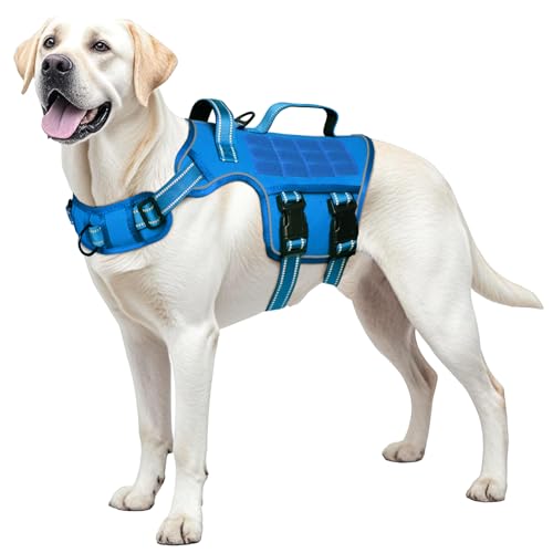 Dog Harness for Large Dogs Heavy Duty, No Pull Tactical Dog Harness with Molle System, Easy On and Off Service Dog Vest, Breathable Padded, Adjustable Reflective Pet Vest for Walking Hiking Training