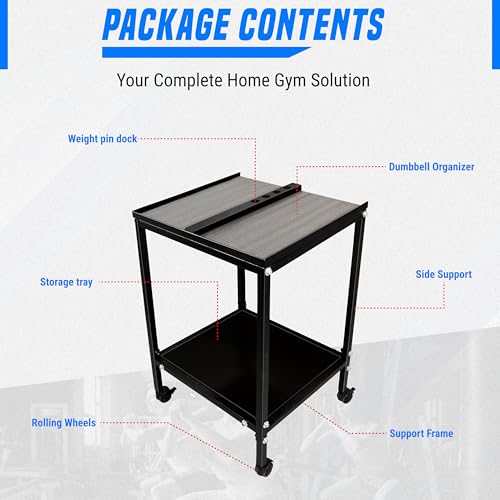 Large Compact Dumbbell Rack & Dumbbell Stand W/Storage Tray—Heavy-Duty Weight Rack Folds Flat for Easy Storage & 150 LB Capacity of Dumbbell Rack ; Use Expandable Dumbbells for Home Gym